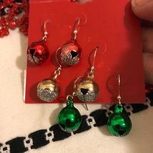 Jingle Bell Christmas Dangle Earrings 3 Pack NEW
